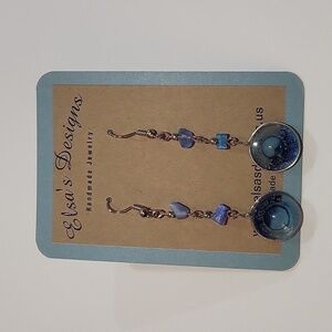 796- Blue Glass And Natural Chips Stone Handmade Women's Earrings NWT